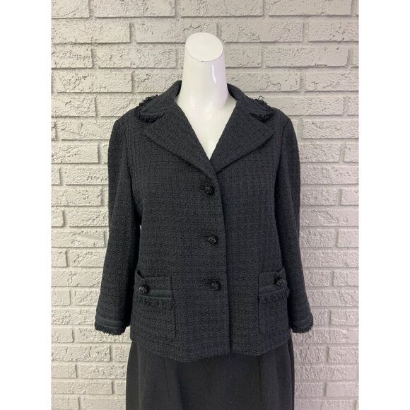 Talbots Petite Women Black Tweed Jacket With Beaded Buttons Size 10P - Picture 2 of 9